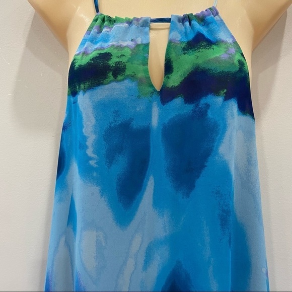 AQUA Halter Blue Watercolor Flowy Maxi Dress size XS - Picture 4 of 12